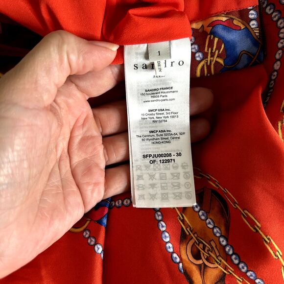 SANDRO Cowboy Boots Print Pleated Red Midi Skirt Size 1 US Small ($295) - Picture 11 of 13